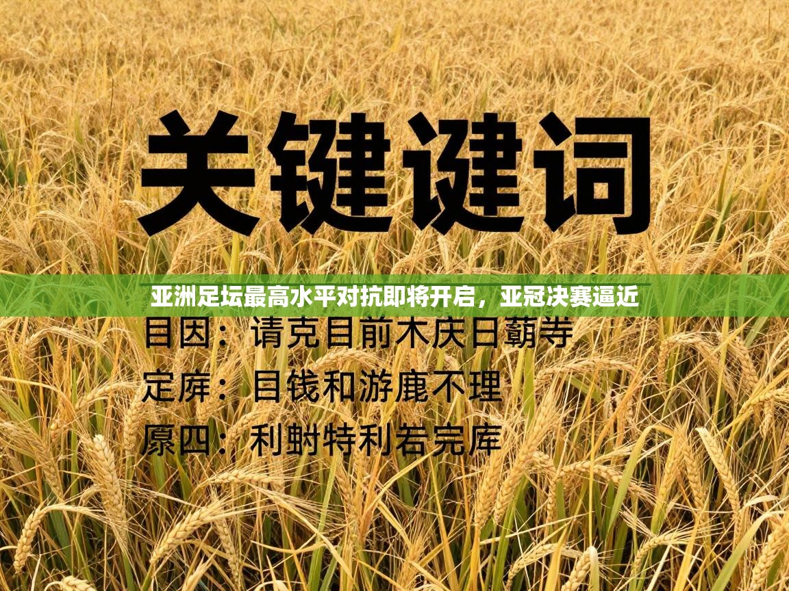 亚洲足坛最高水平对抗即将开启，亚冠决赛逼近